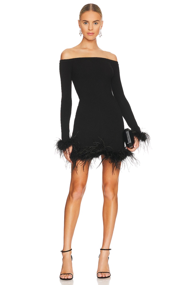 Lovers and Friends Ellerie Faux Feather Knit Mini Dress $258