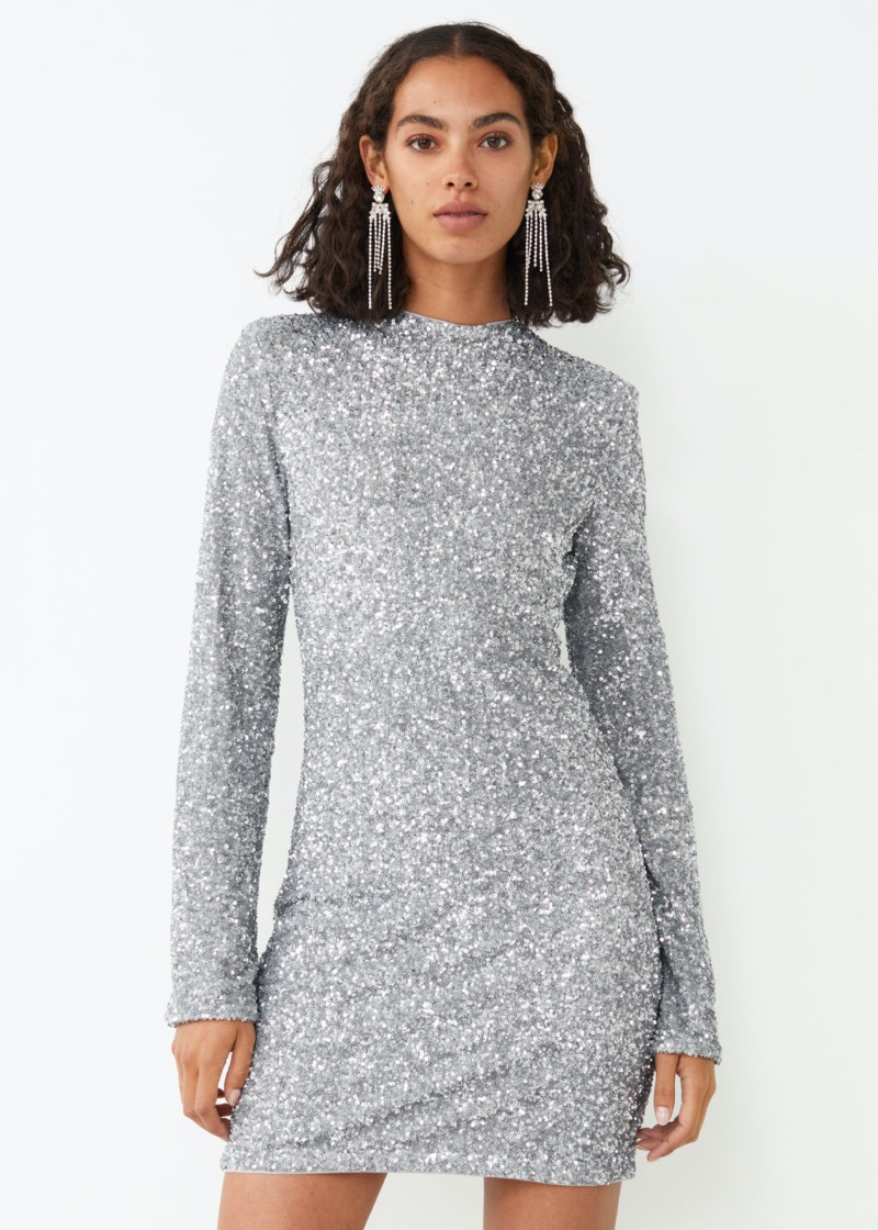 & Other Stories Fitted Sequin Mini Dress in Silver $179