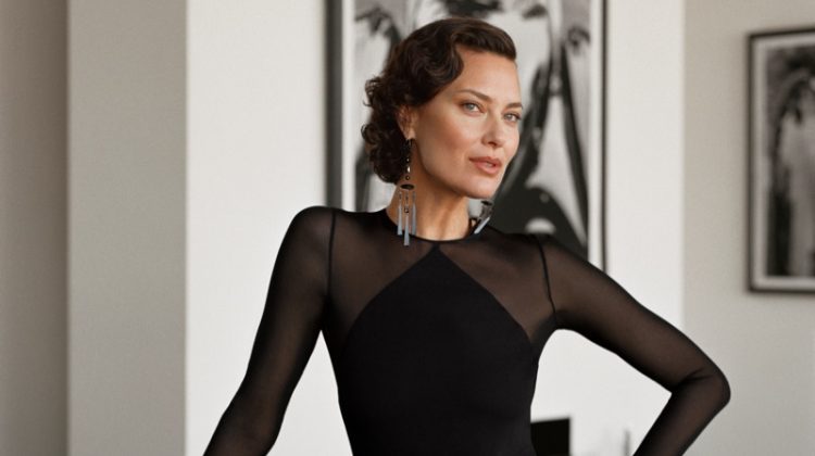 Modeling a black dress, Shalom Harlow fronts Ralph Lauren Holiday 2022 campaign.
