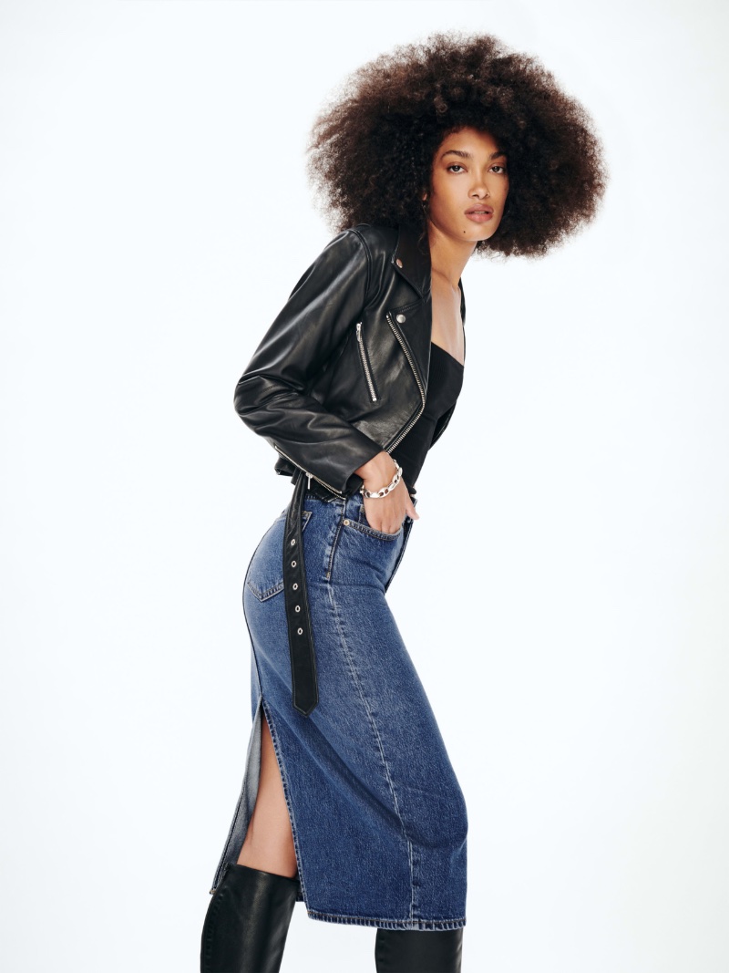 Reformation Fitted High-rise Denim Midi Skirt 