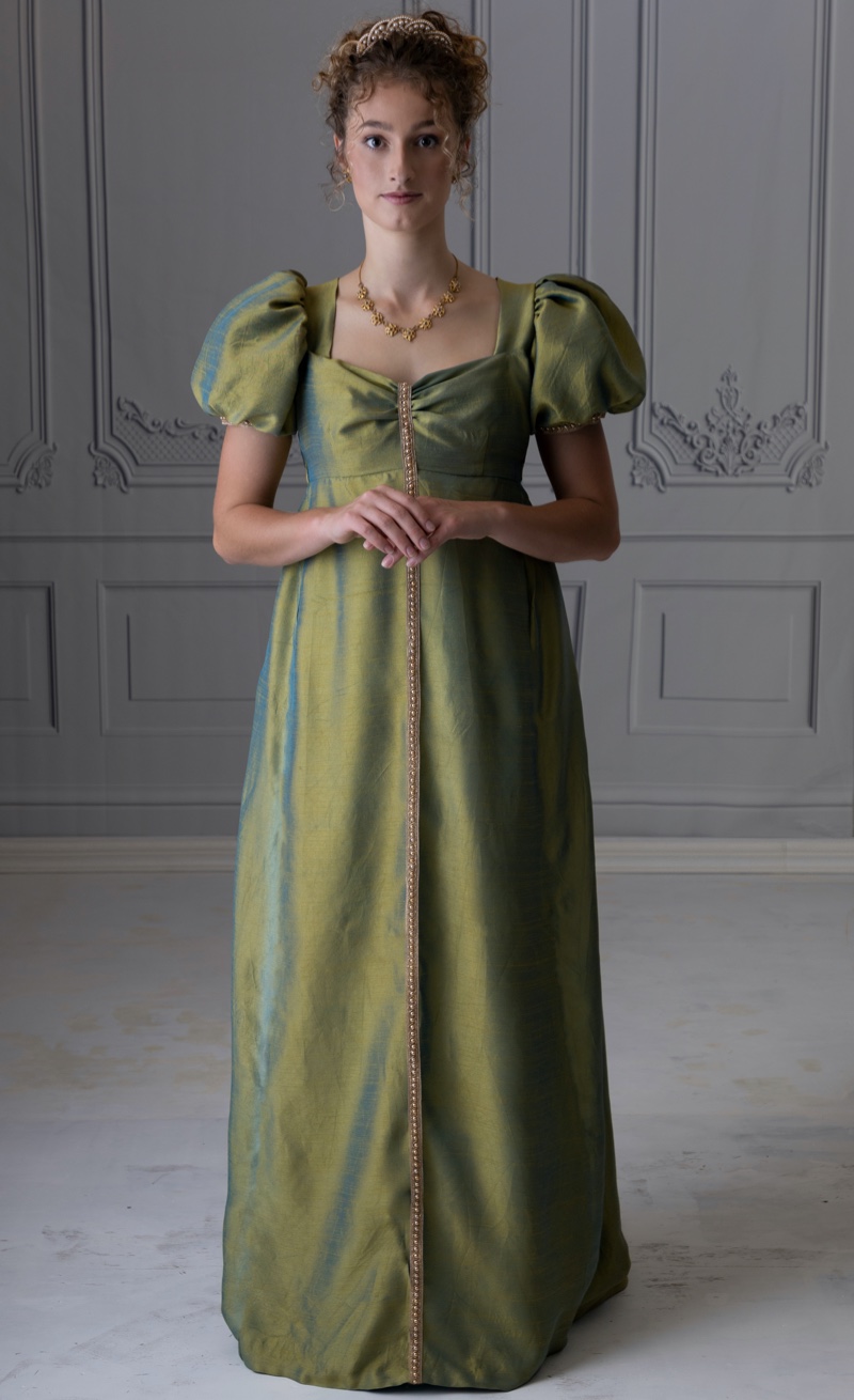 regency era model green dress