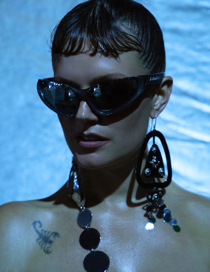 Singer Tove Lo wears Balenciaga sunglasses with Archive Maison Margiela by John Galliano earrings.