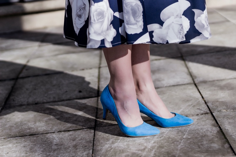 woman blue heels