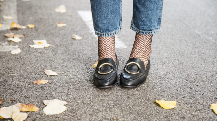 black womens loafers jeans cropped