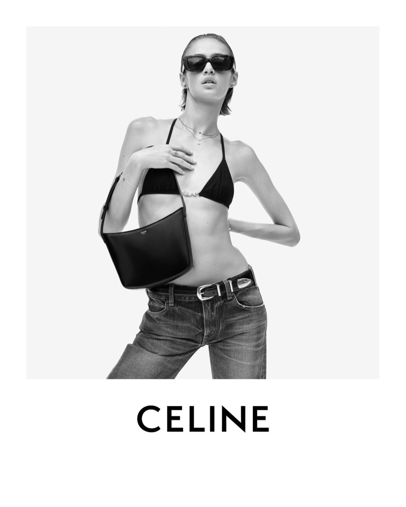 Medium Celine Croque Bag in Triomphe canvas and calfskin in 2023