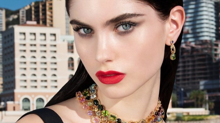 Gaia Schiralli models Dolce & Gabbana Fine Jewelry 2022 Rainbow collection.