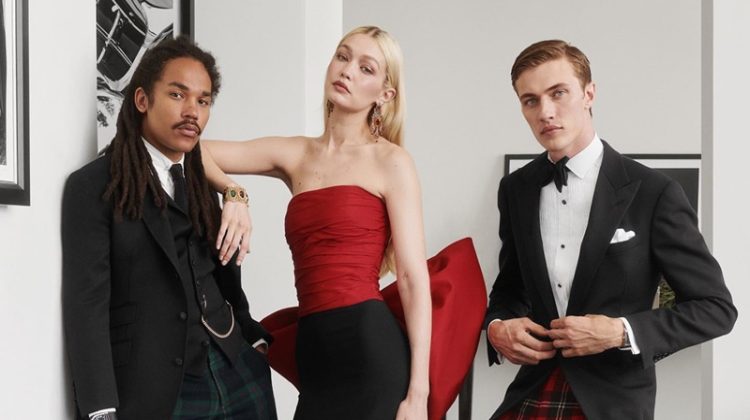 Taking the spotlight, Gigi Hadid poses with Luka Sabbat and Lucky Blue Smith for Ralph's Club Eau de Parfum Holiday 2022 campaign.