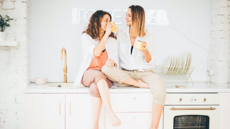 girlfriends couple together neon sign kitchen