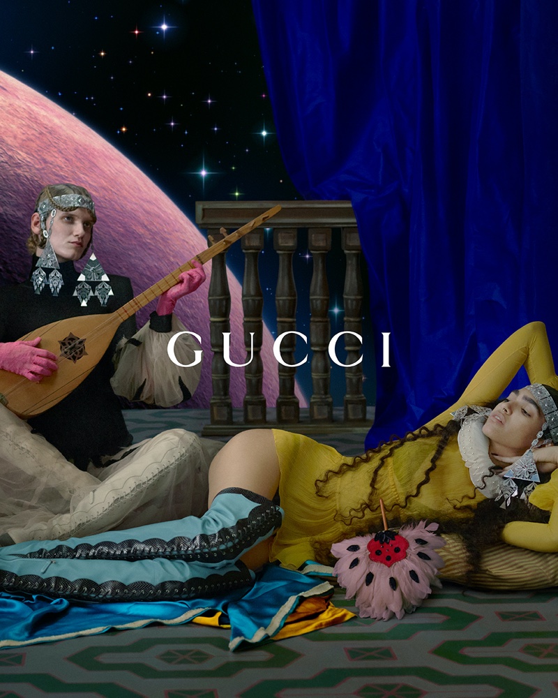 Gucci features painting-inspired images for its Cosmogonie cruise 2023 campaign.