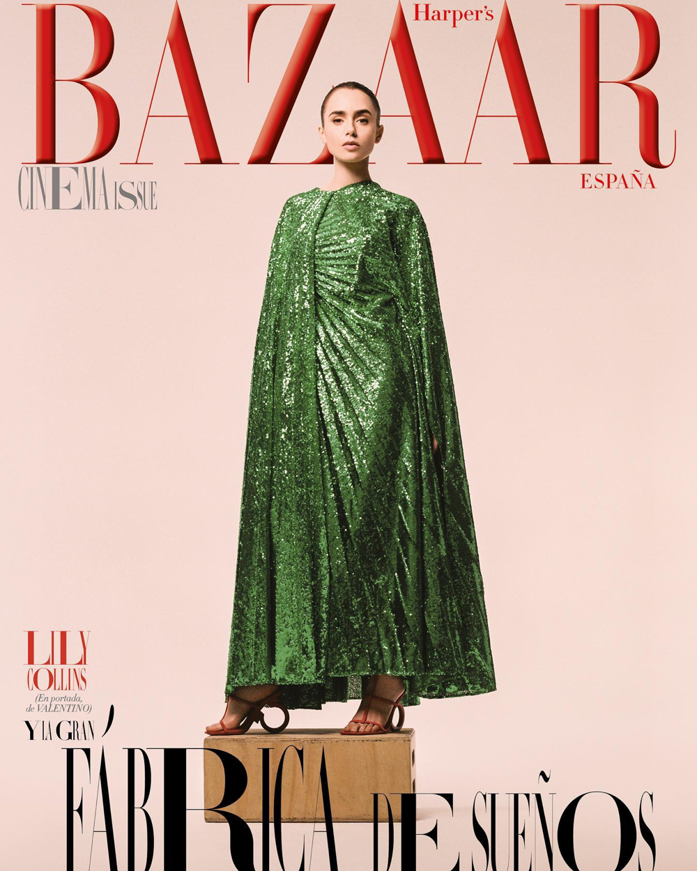 Lily Collins Valentino Dress Harper's Bazaar Spain Cover 2023