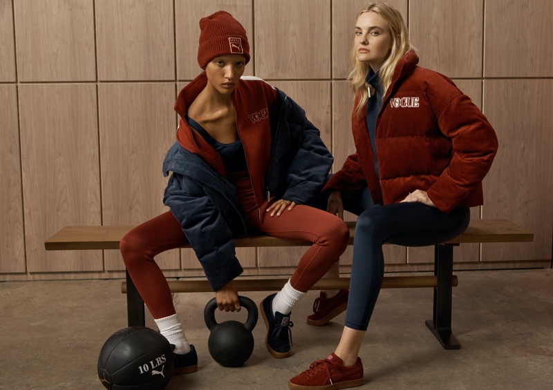 Georgia Palmer and Caroline Trentini wear outerwear styles from the PUMA x VOGUE Drop 2 collection.