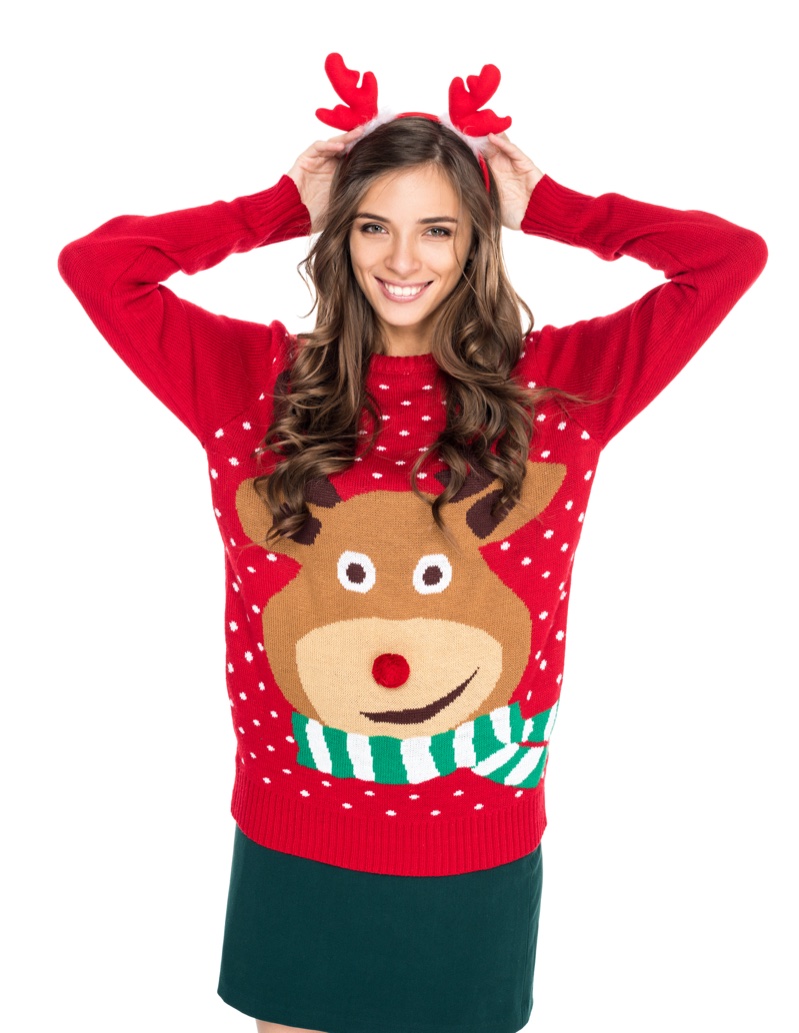 red reindeer ugly christmas sweater