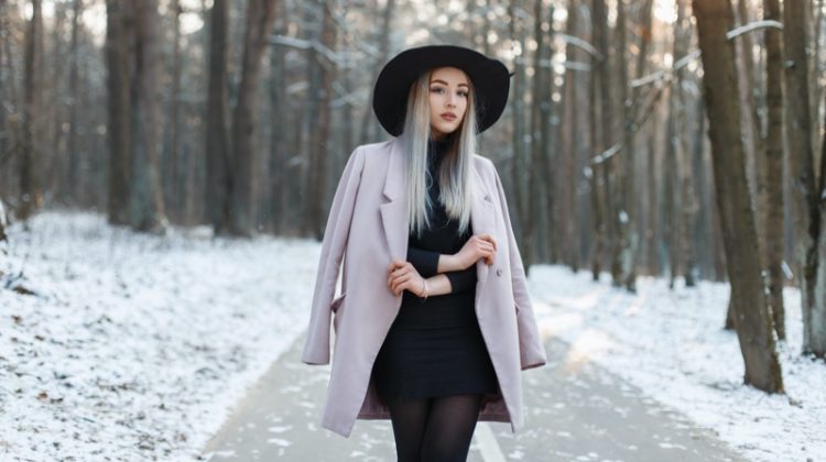 winter snow jacket hat black dress