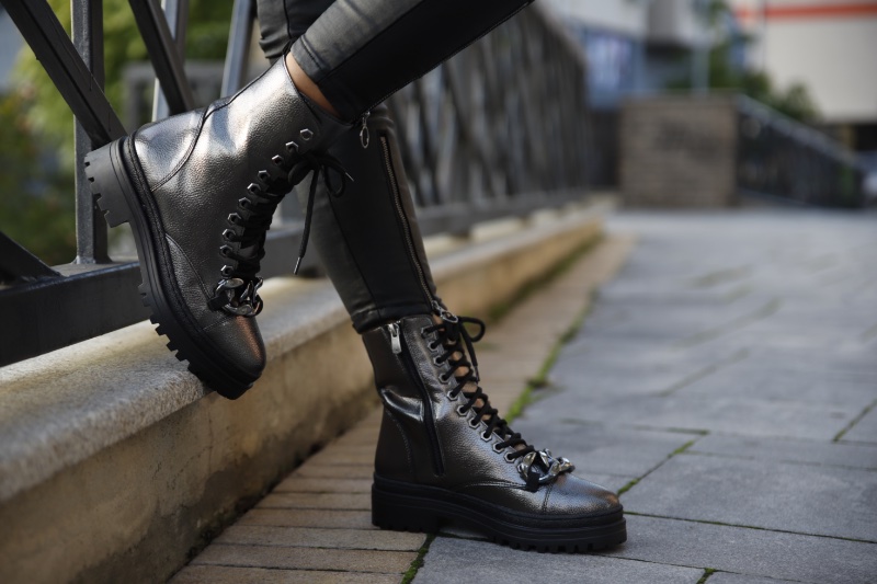 woman leather combat boots