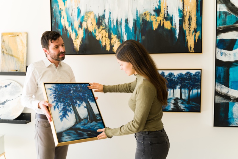woman looking at art