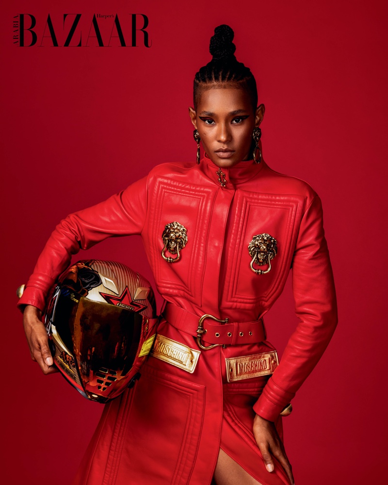 Ysaunny Brito Models Black & Red Fashion for Harper's Bazaar Arabia