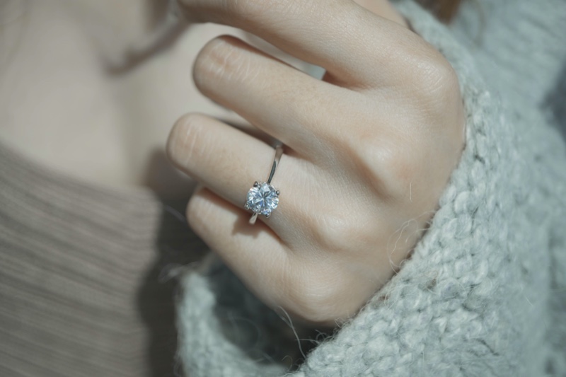 closeup solitaire engagement ring
