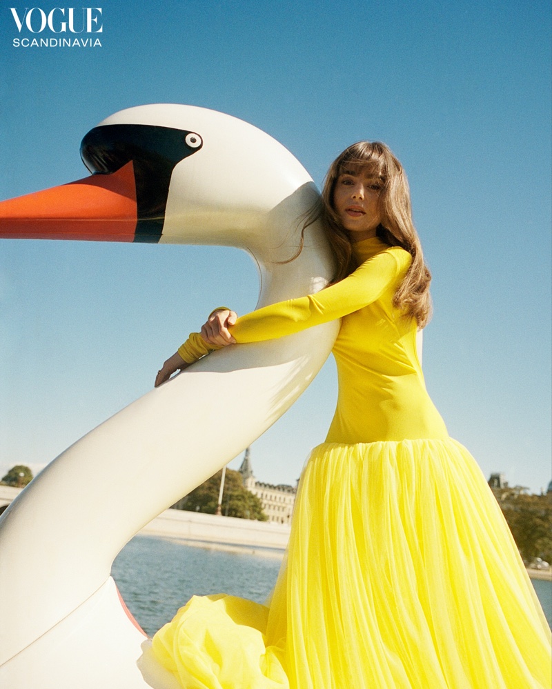 Lily Collins Vogue Scandinavia Yellow Dress