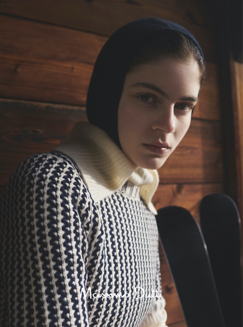 Massimo Dutti features chic knitwear in Alps Getaway Winter 2023 editorial.