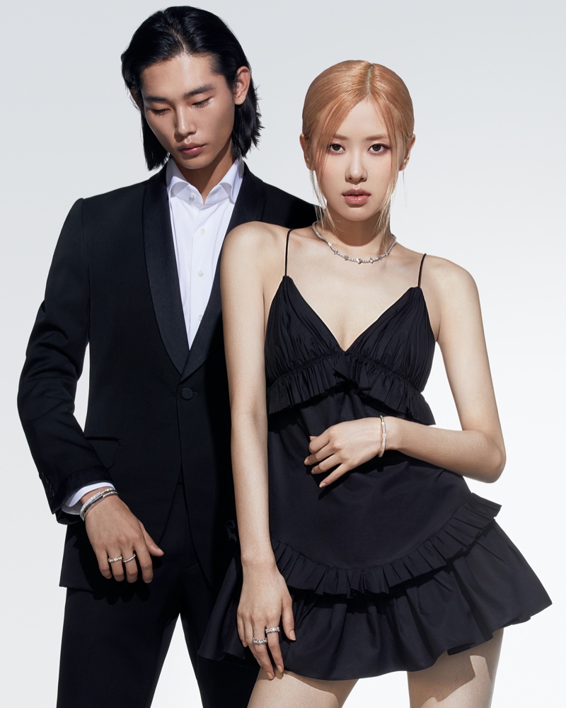 Posing with a male model, ROSÉ fronts Tiffany & Co. Tiffany Lock 2023 campaign.