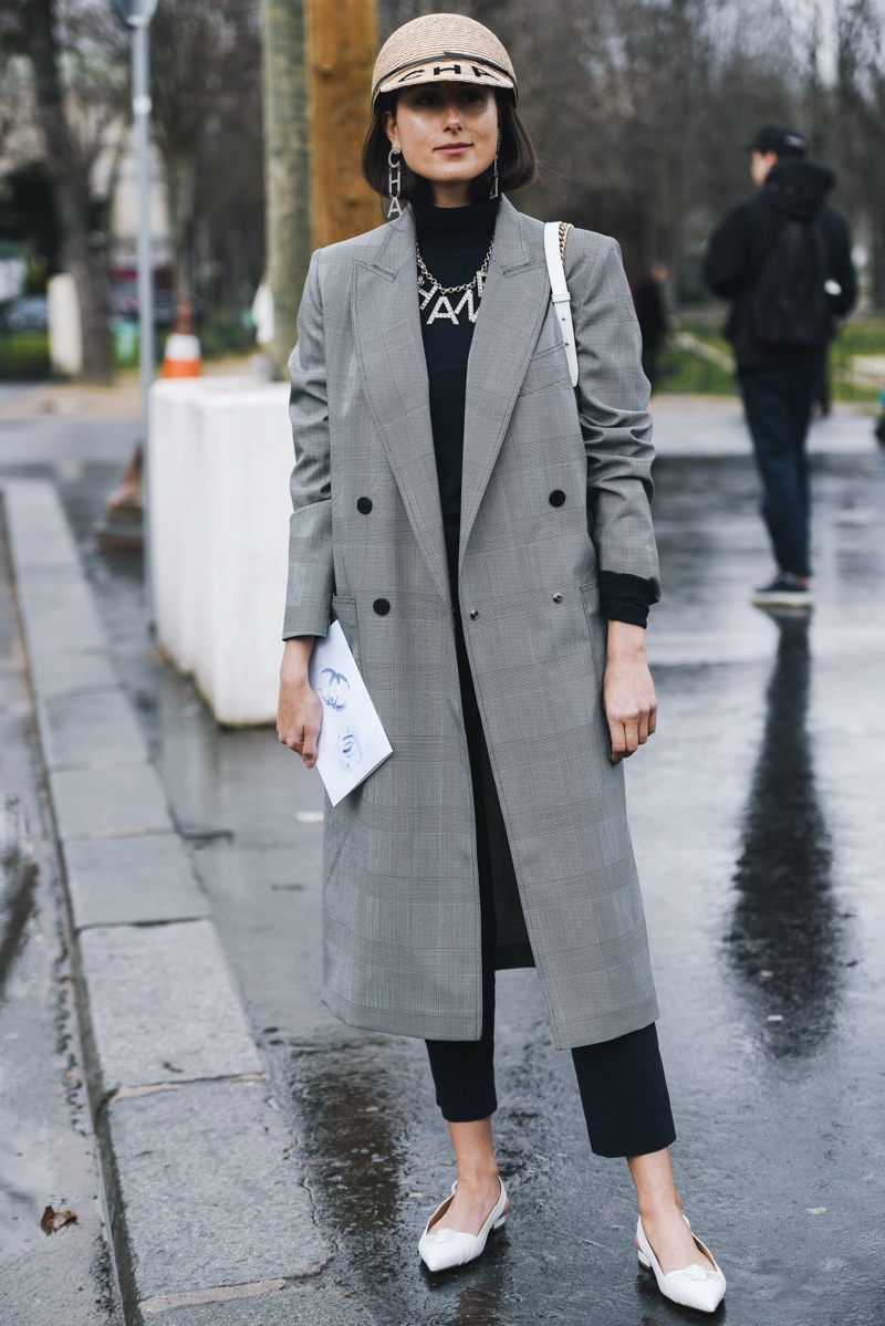 Street Style Coat Hat Flats Outfit