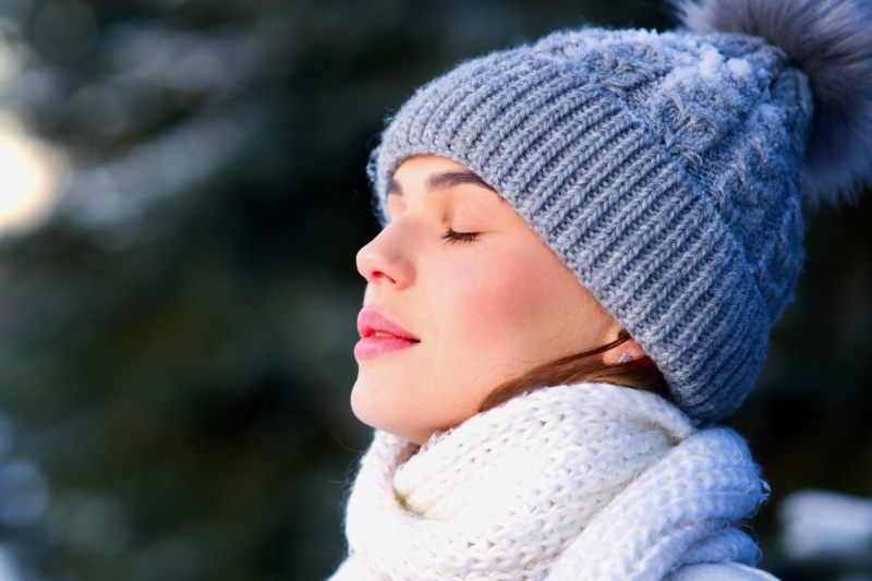 Woman Closeup Winter Outside Skin Care