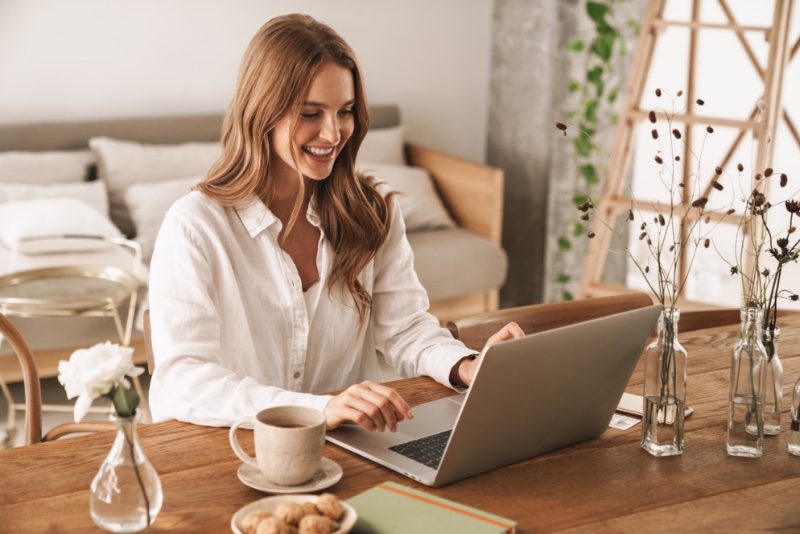 Woman Laptop Hotel Room