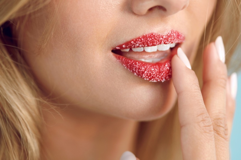 Woman Lip Scrub Closeup