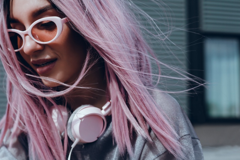 Woman Sunglasses Pink Hair White Sunglasses