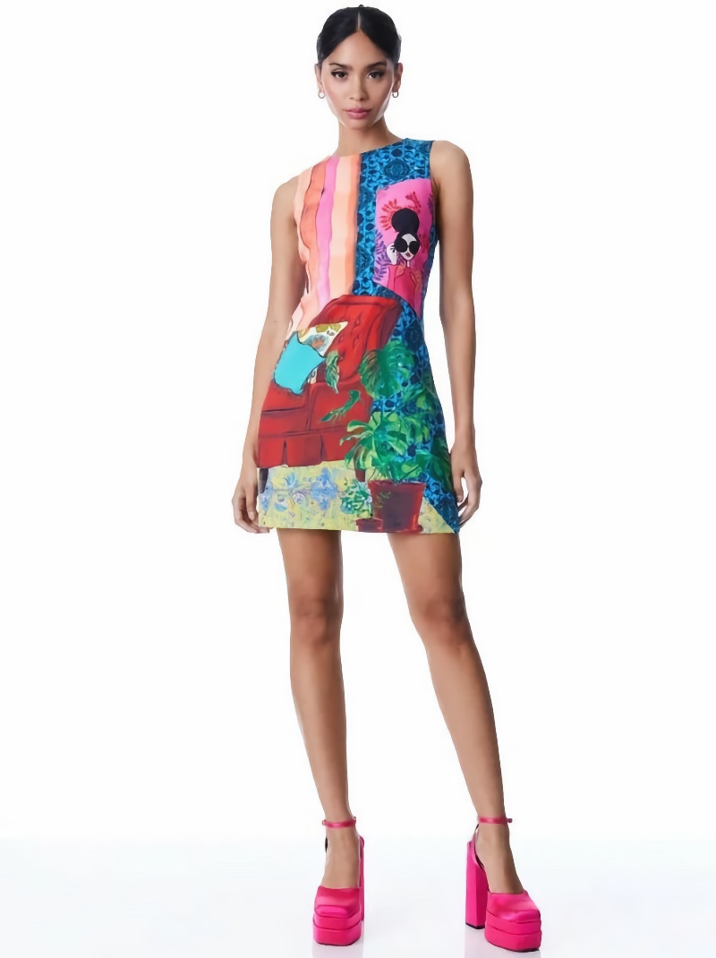 This stunning mini dress is only available in one color, The Parlour. Luckily the dress is multi-colored, so that isn't much of an issue. Image courtesy of Alice + Olivia