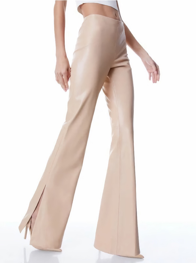 These slit pants are available in two colors, almond, and black. Image courtesy of Alice + Olivia