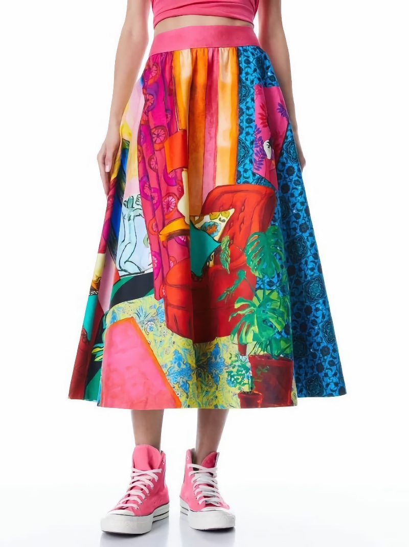 This high-waisted midi dress is only available in one color pattern, but it's undoubtedly one unique color pattern. Image courtesy of Alice + Olivia