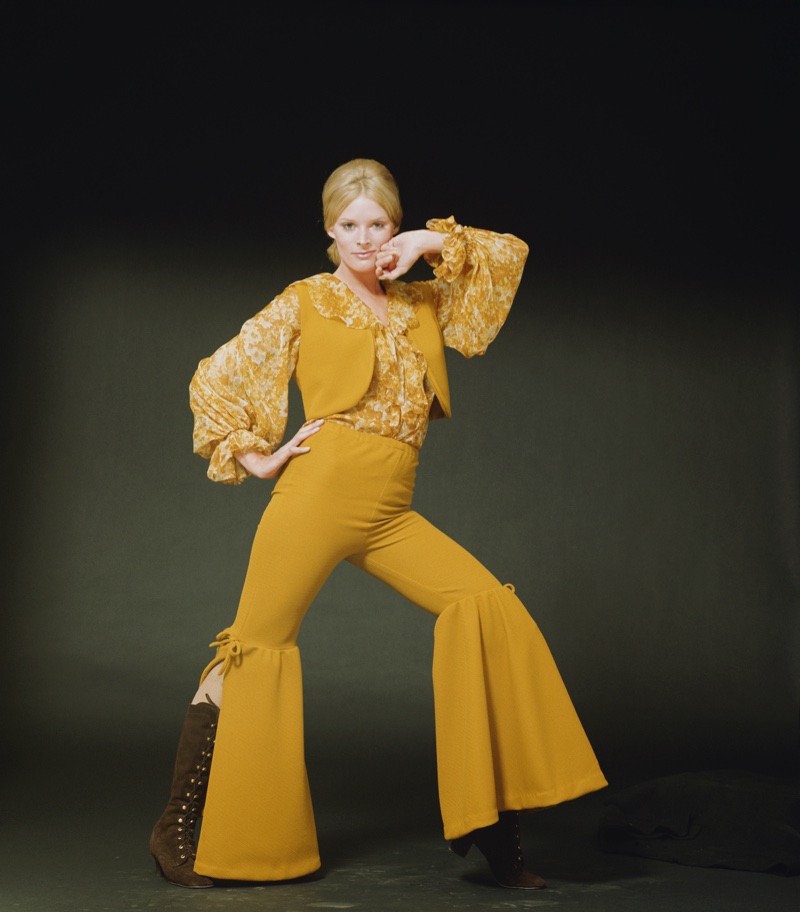 1970s Fashion Model Yellow Flared Pants