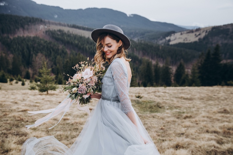 Blue Grey Rustic Boho Wedding Dress