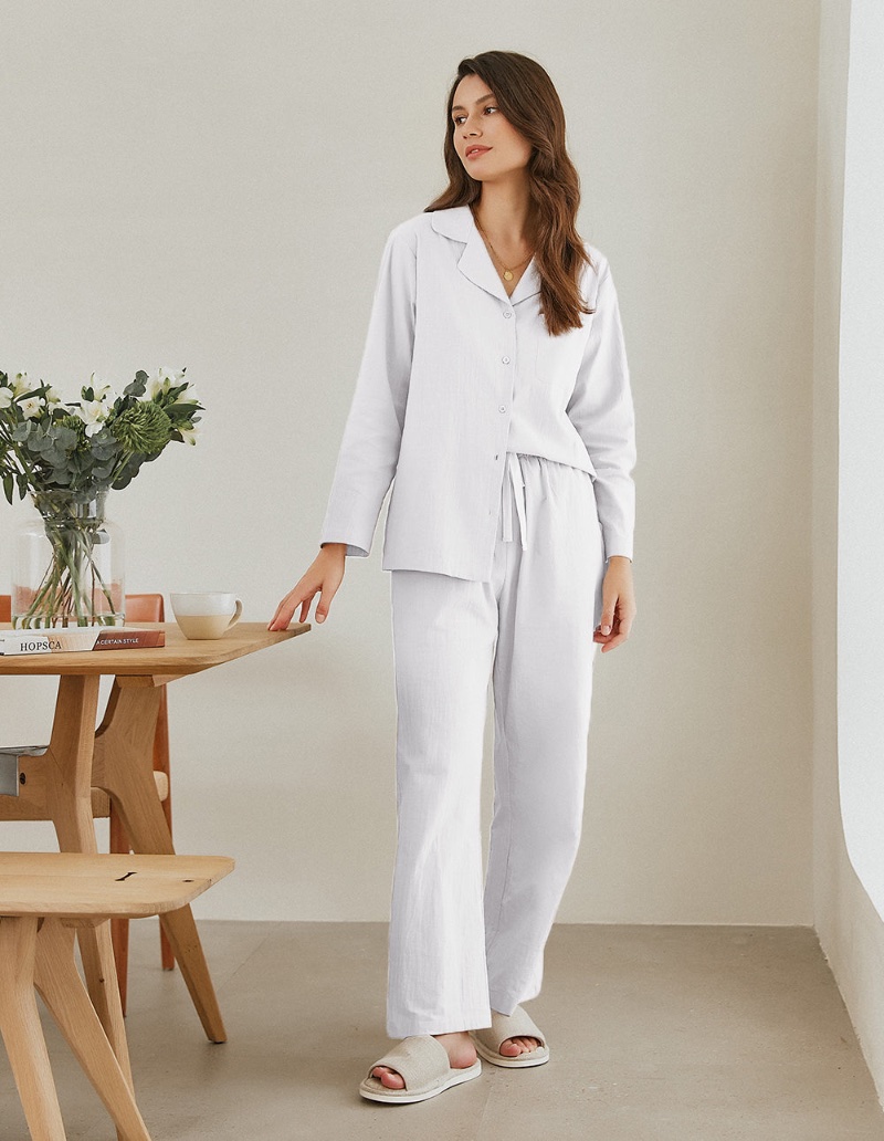 Ekouaer Cotton Linen Pajamas Set