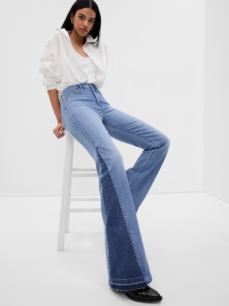 Gap High Rise Patched 70s Flare Jeans