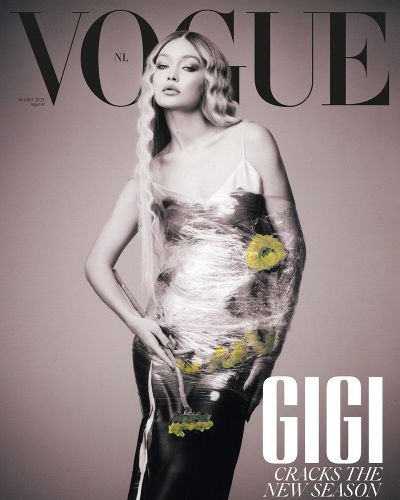 Posing in black and white, Gigi Hadid graces Vogue Netherlands March 2023 cover.