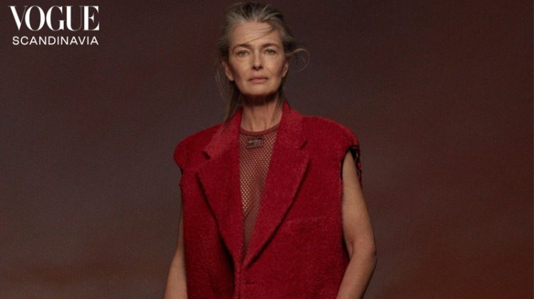 Paulina Porizkova strikes a pose in a red ensemble.