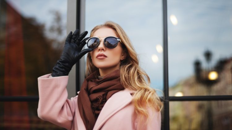 Woman Pink Coat Leather Gloves