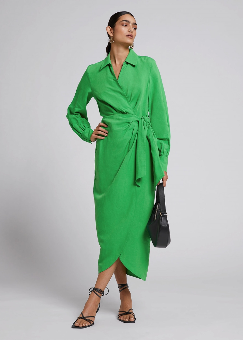 Collared Wrap Midi Dress $139