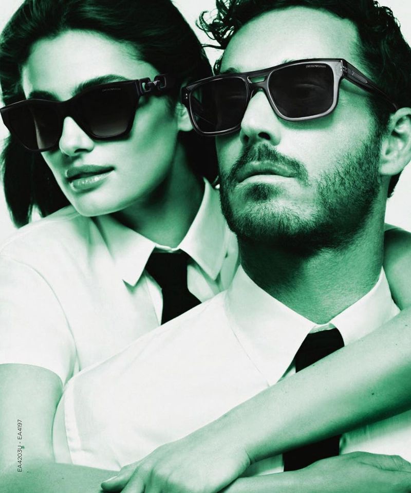 Taylor Hill and David Alexander Flinn showcase Emporio Armani's See Green collection featuring sunglasses.