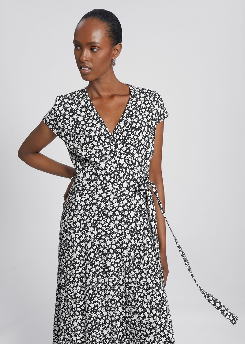 Printed Midi Wrap Dress $129