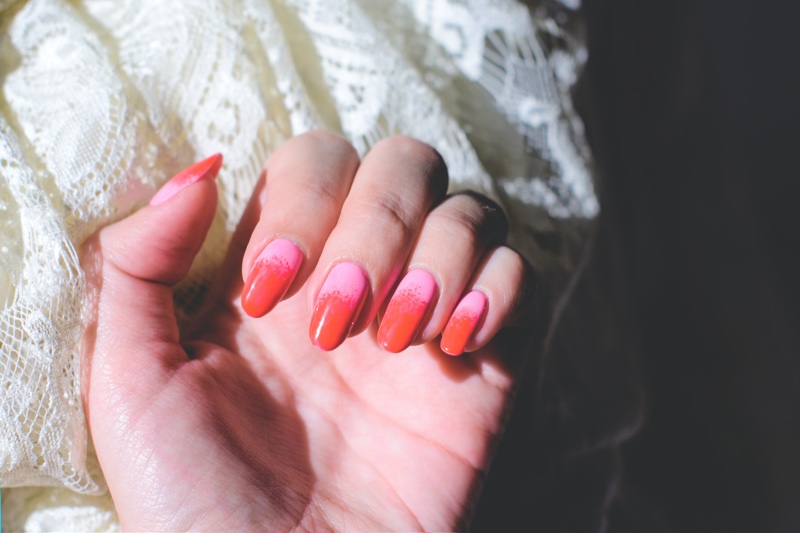 Red Pink Ombre Manicure