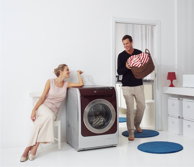 Woman Man Doing Laundry