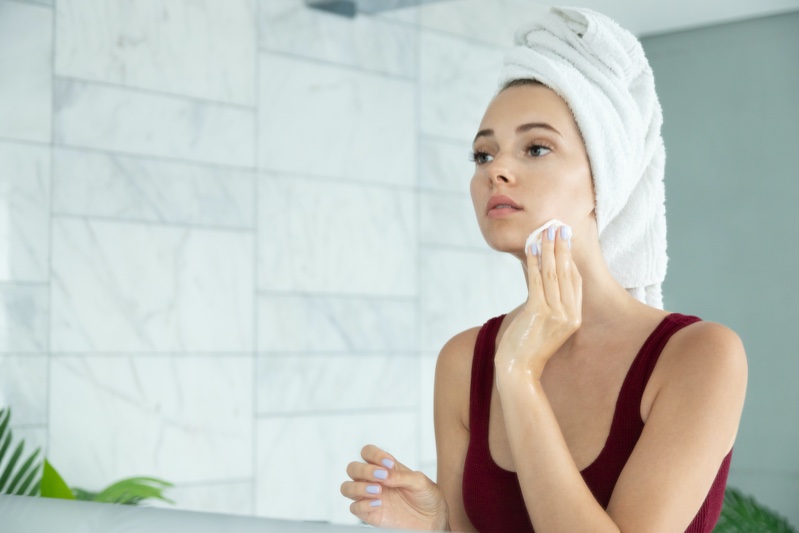 Woman Skin Routine Bathroom