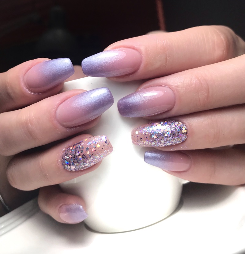 pink and purple ombre nails nude glitter