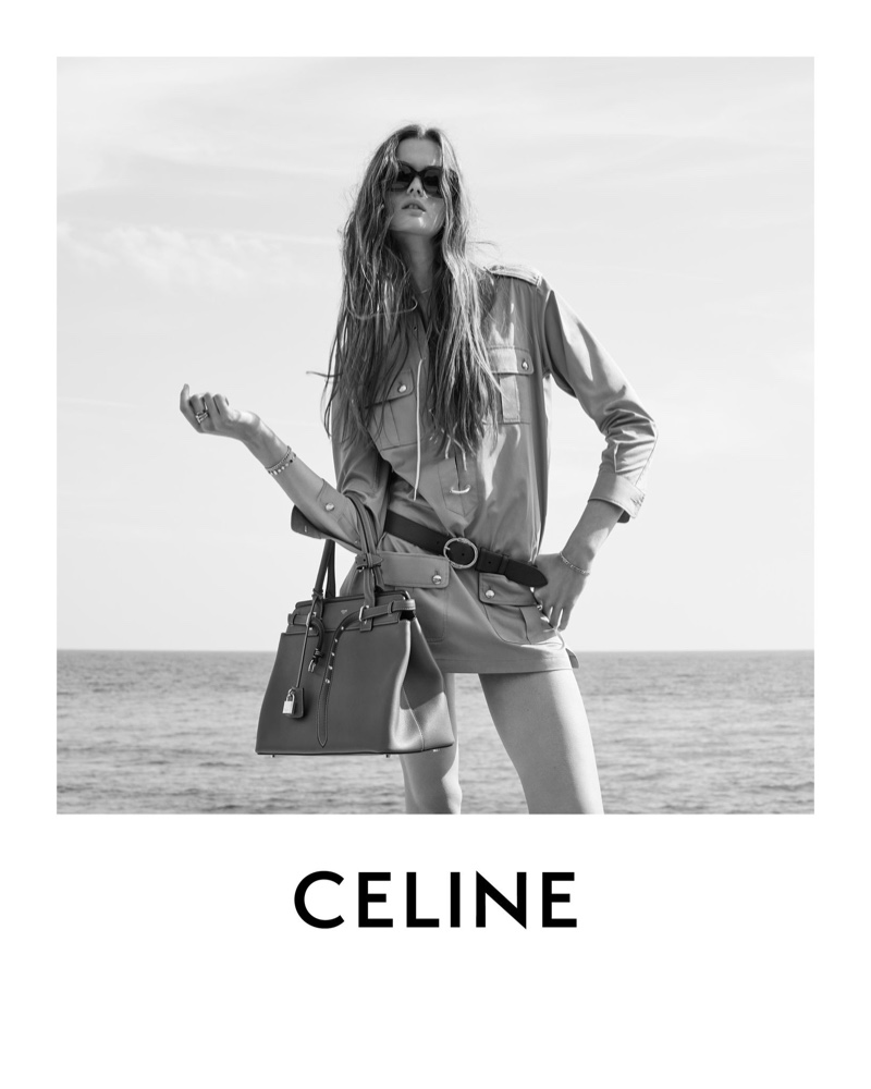Saharienne mini dress and Conti bag from the Celine Summer 2023 Saint-Tropez collection.