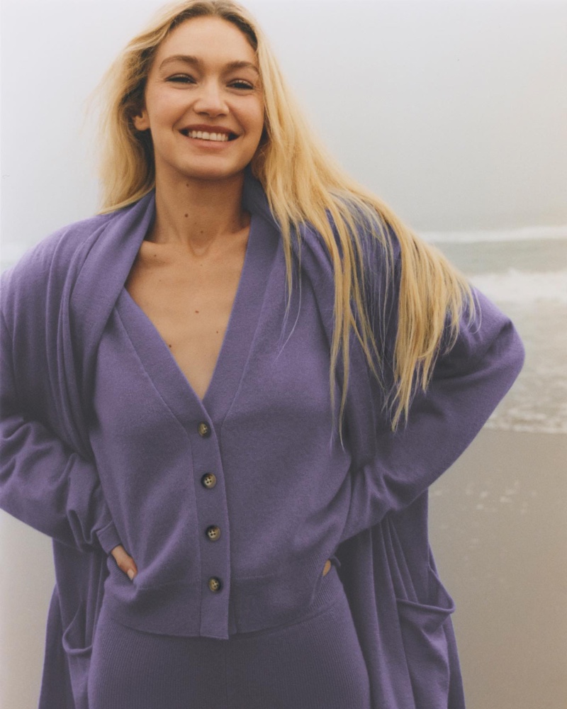 Gigi Hadid Guest Residence Beach House Purple Cardigan