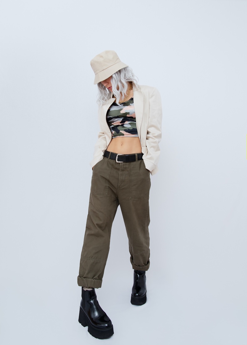 White Bucket Hat Crop Top Pants