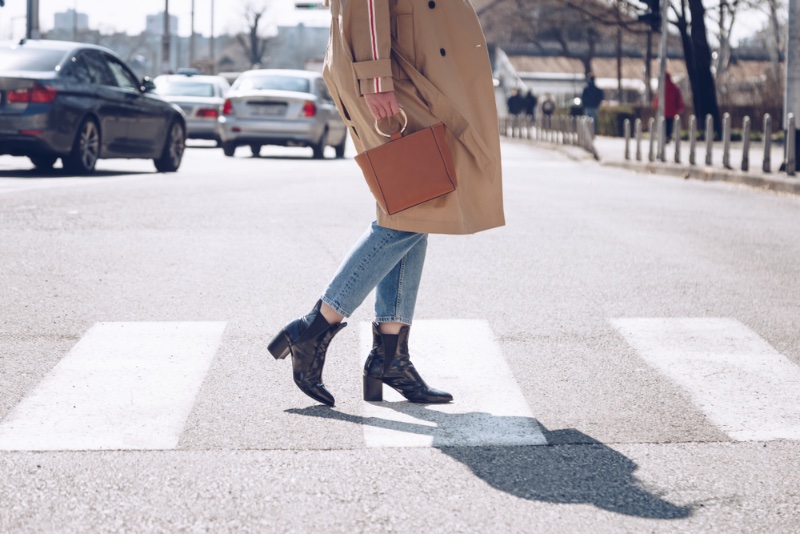 Woman Boots Jeans Trench Crosswalk
